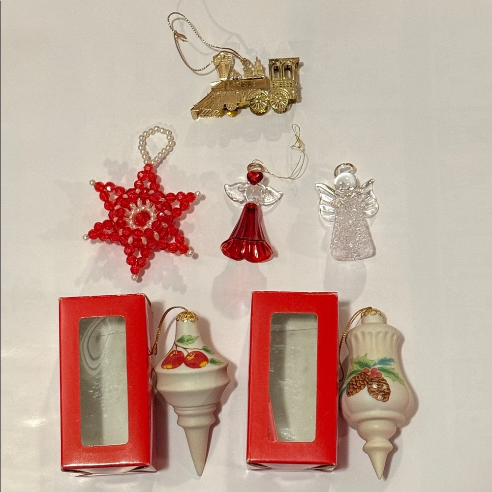 Vintage 1990s Xmas Festive Holiday Ornament Angel Star Ceramic Mixed Assortment